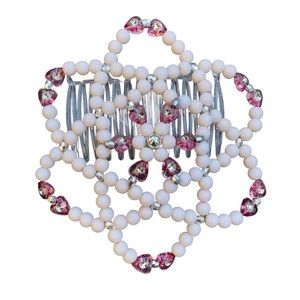 New handmade off white color pink color heart shap beaded women kippah judaica